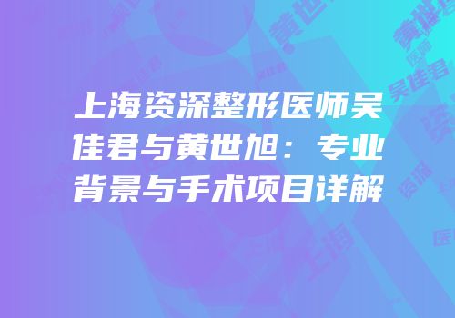 上海资深整形医师吴佳君与黄世旭：专业背景与手术项目详解