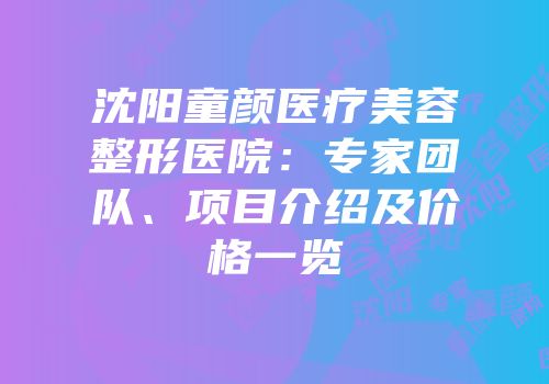 沈阳童颜医疗美容整形医院：专家团队、项目介绍及价格一览