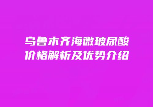 乌鲁木齐海微玻尿酸价格解析及优势介绍