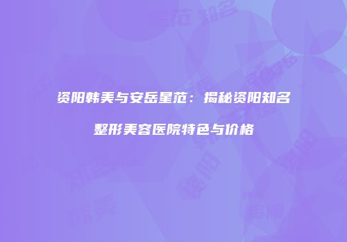 资阳韩美与安岳星范：揭秘资阳知名整形美容医院特色与价格