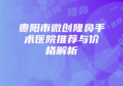 贵阳市微创隆鼻手术医院推荐与价格解析