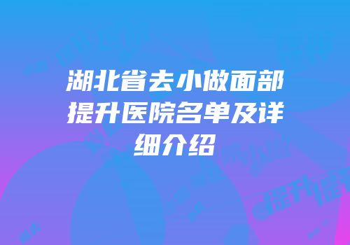 湖北省去小做面部提升医院名单及详细介绍