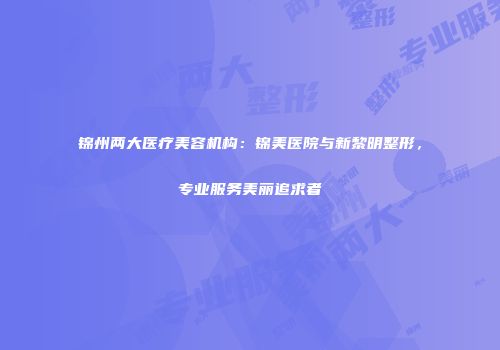 锦州两大医疗美容机构：锦美医院与新黎明整形，专业服务美丽追求者