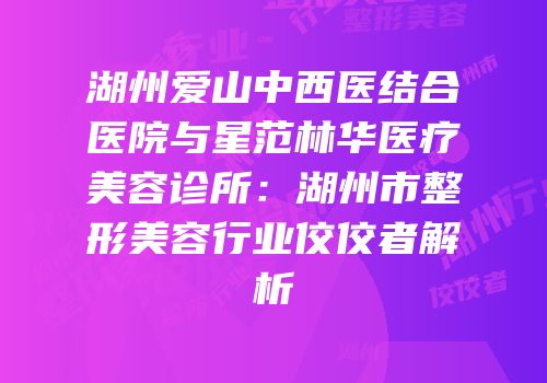 湖州爱山中西医结合医院与星范林华医疗美容诊所：湖州市整形美容行业佼佼者解析