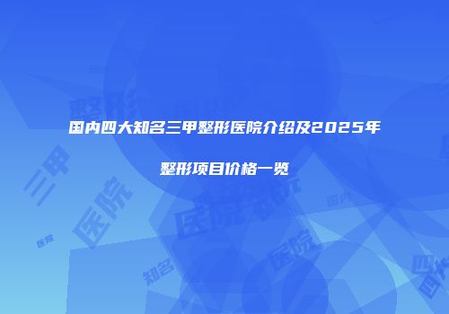 国内四大知名三甲整形医院介绍及2025年整形项目价格一览