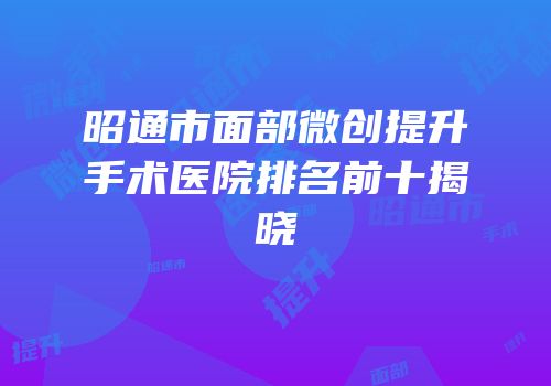 昭通市面部微创提升手术医院排名前十揭晓