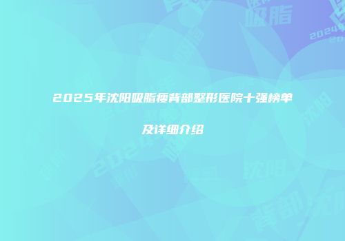 2025年沈阳吸脂瘦背部整形医院十强榜单及详细介绍