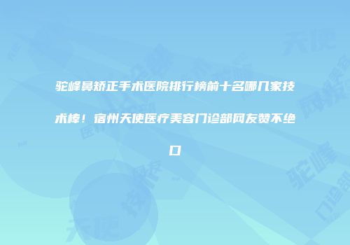 驼峰鼻矫正手术医院排行榜前十名哪几家技术棒！宿州天使医疗美容门诊部网友赞不绝口