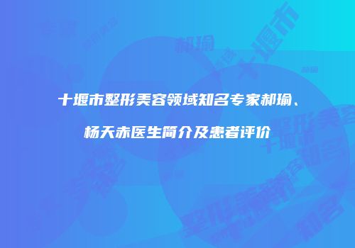 十堰市整形美容领域知名专家郝瑜、杨天赤医生简介及患者评价