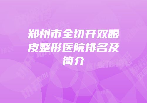 郑州市全切开双眼皮整形医院排名及简介