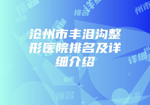 沧州市丰泪沟整形医院排名及详细介绍