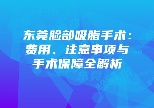 东莞脸部吸脂手术：费用、注意事项与手术保障全解析