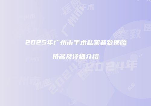 2025年广州市手术私密紧致医院排名及详细介绍