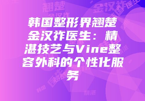 韩国整形界翘楚金汉祚医生：精湛技艺与Vine整容外科的个性化服务