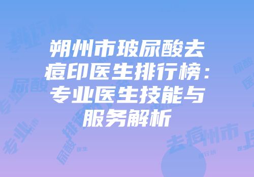 朔州市玻尿酸去痘印医生排行榜：专业医生技能与服务解析
