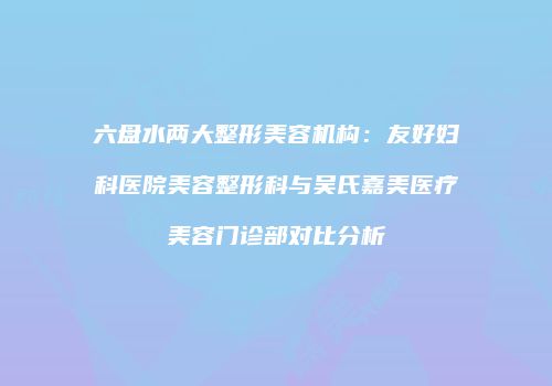 六盘水两大整形美容机构：友好妇科医院美容整形科与吴氏嘉美医疗美容门诊部对比分析