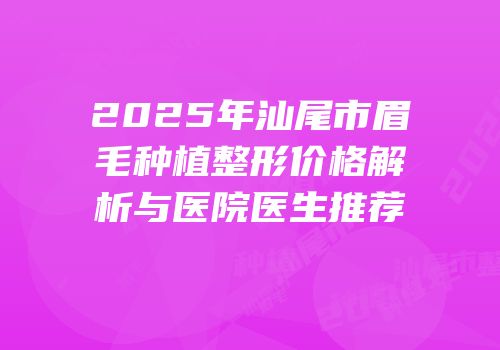 2025年汕尾市眉毛种植整形价格解析与医院医生推荐