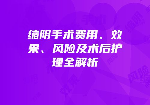 缩阴手术费用、效果、风险及术后护理全解析