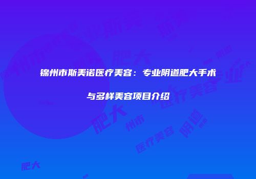 锦州市斯美诺医疗美容：专业阴道肥大手术与多样美容项目介绍