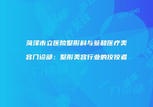 菏泽市立医院整形科与叁和医疗美容门诊部：整形美容行业的佼佼者