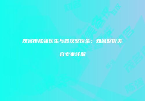 茂名市陈强医生与容汉坚医生：知名整形美容专家详解
