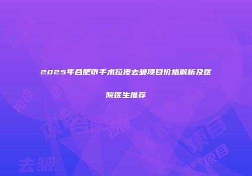 2025年合肥市手术拉皮去皱项目价格解析及医院医生推荐
