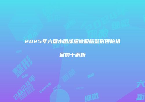 2025年六盘水面部细微吸脂整形医院排名前十解析