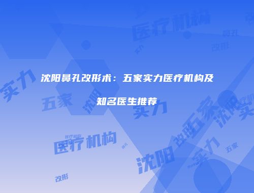 沈阳鼻孔改形术：五家实力医疗机构及知名医生推荐
