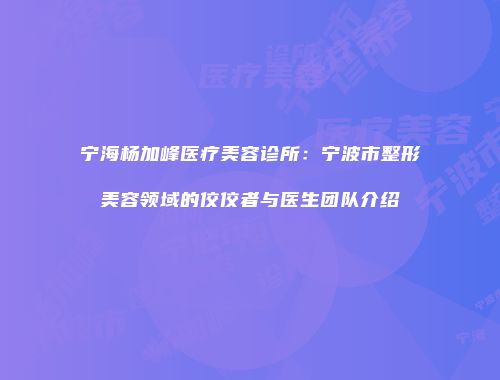 宁海杨加峰医疗美容诊所：宁波市整形美容领域的佼佼者与医生团队介绍