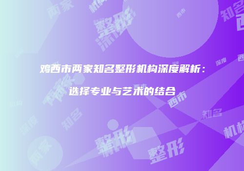 鸡西市两家知名整形机构深度解析：选择专业与艺术的结合