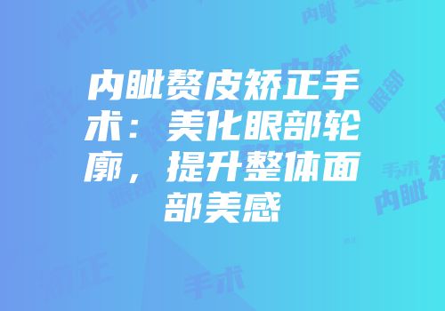 内眦赘皮矫正手术：美化眼部轮廓，提升整体面部美感