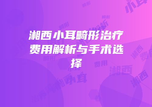 湘西小耳畸形治疗费用解析与手术选择