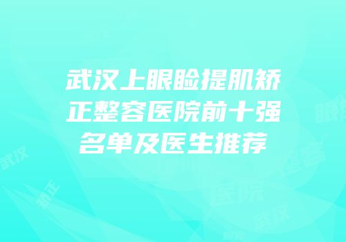 武汉上眼睑提肌矫正整容医院前十强名单及医生推荐