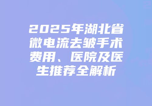 2025年湖北省微电流去皱手术费用、医院及医生推荐全解析