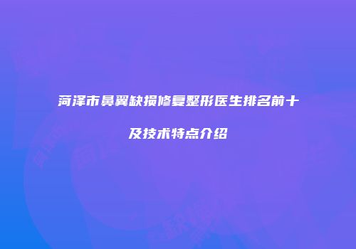 菏泽市鼻翼缺损修复整形医生排名前十及技术特点介绍