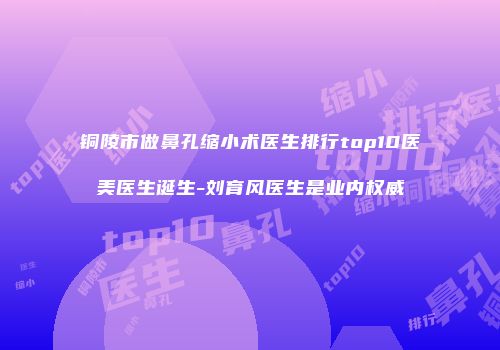 铜陵市做鼻孔缩小术医生排行top10医美医生诞生-刘育风医生是业内权威