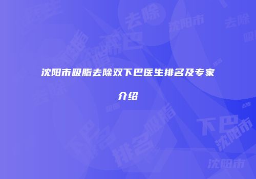 沈阳市吸脂去除双下巴医生排名及专家介绍