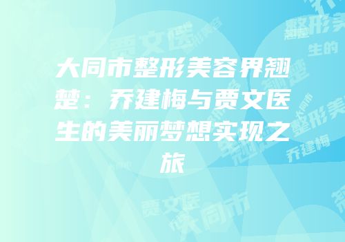 大同市整形美容界翘楚：乔建梅与贾文医生的美丽梦想实现之旅