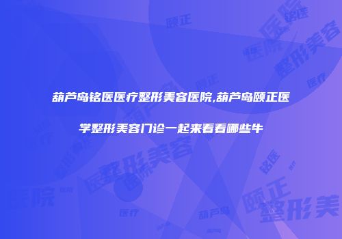 葫芦岛铭医医疗整形美容医院,葫芦岛颐正医学整形美容门诊一起来看看哪些牛