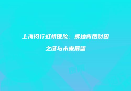 上海闵行虹桥医院：辉煌背后财困之谜与未来展望