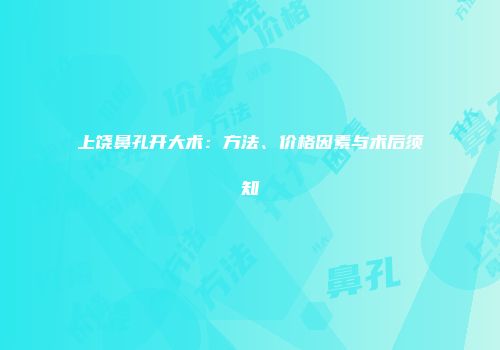 上饶鼻孔开大术：方法、价格因素与术后须知