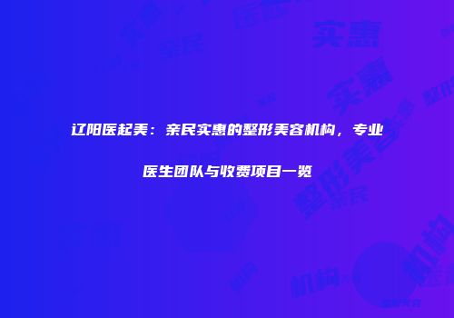 辽阳医起美：亲民实惠的整形美容机构，专业医生团队与收费项目一览