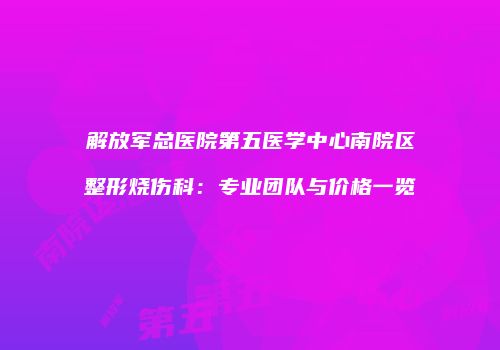 解放军总医院第五医学中心南院区整形烧伤科：专业团队与价格一览