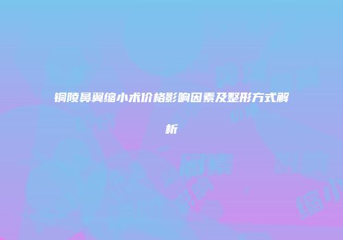 铜陵鼻翼缩小术价格影响因素及整形方式解析
