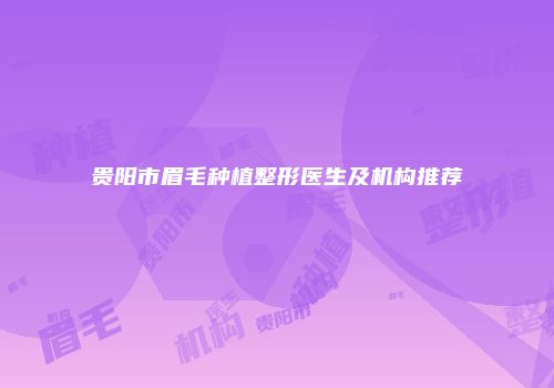 贵阳市眉毛种植整形医生及机构推荐