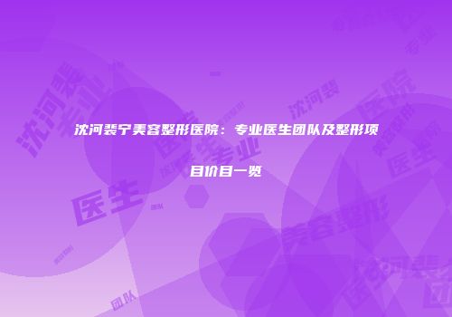 沈河裴宁美容整形医院：专业医生团队及整形项目价目一览