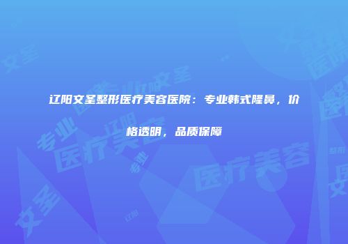 辽阳文圣整形医疗美容医院：专业韩式隆鼻，价格透明，品质保障