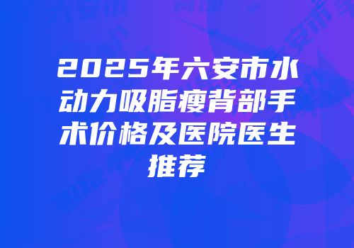 2025年六安市水动力吸脂瘦背部手术价格及医院医生推荐