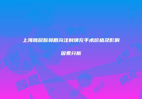 上海玻尿酸鼻唇沟注射填充手术价格及影响因素分析