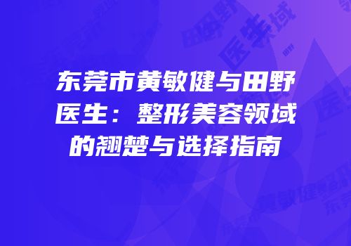 东莞市黄敏健与田野医生：整形美容领域的翘楚与选择指南